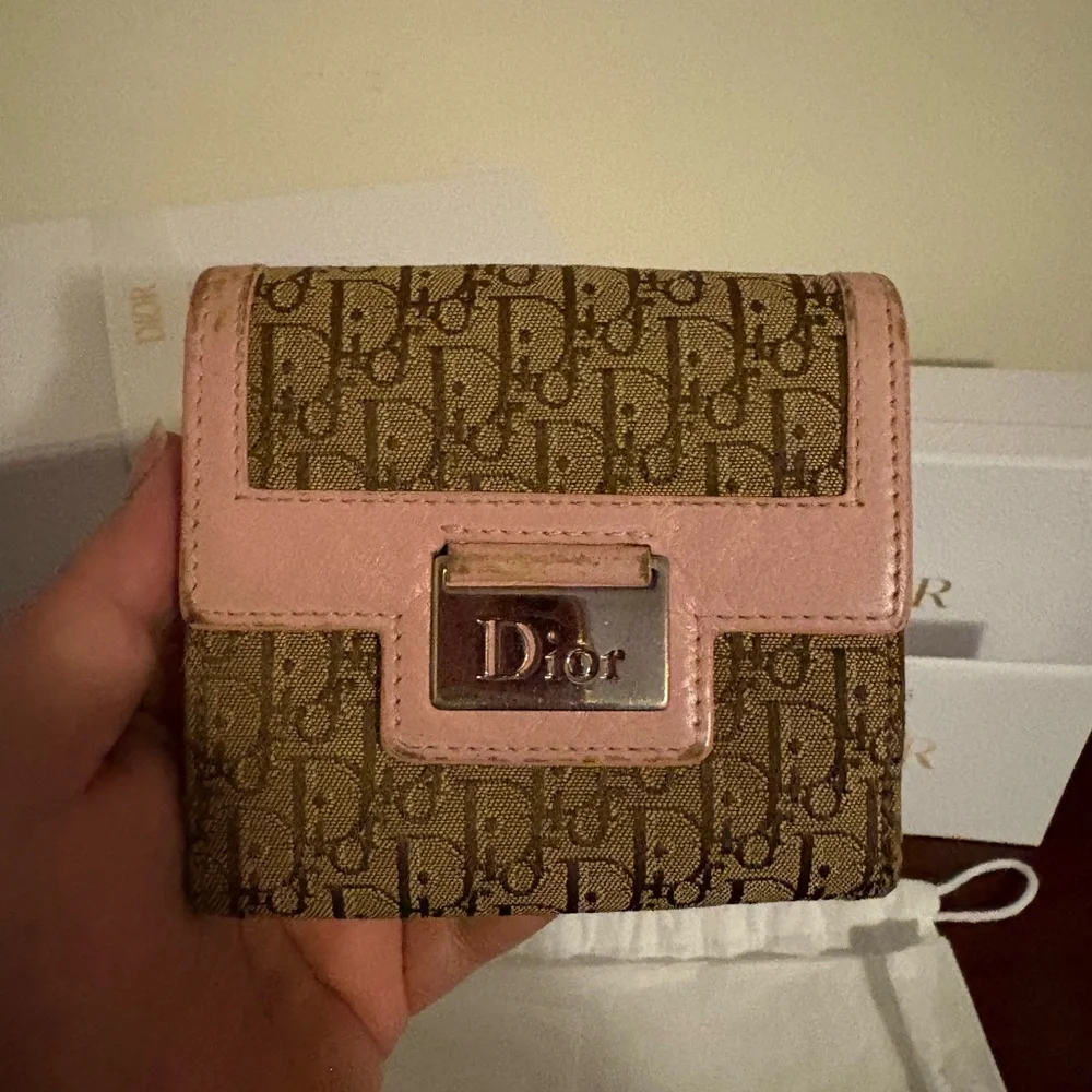 Dior Brown Monogram Canvas Wallet with Pink Trim